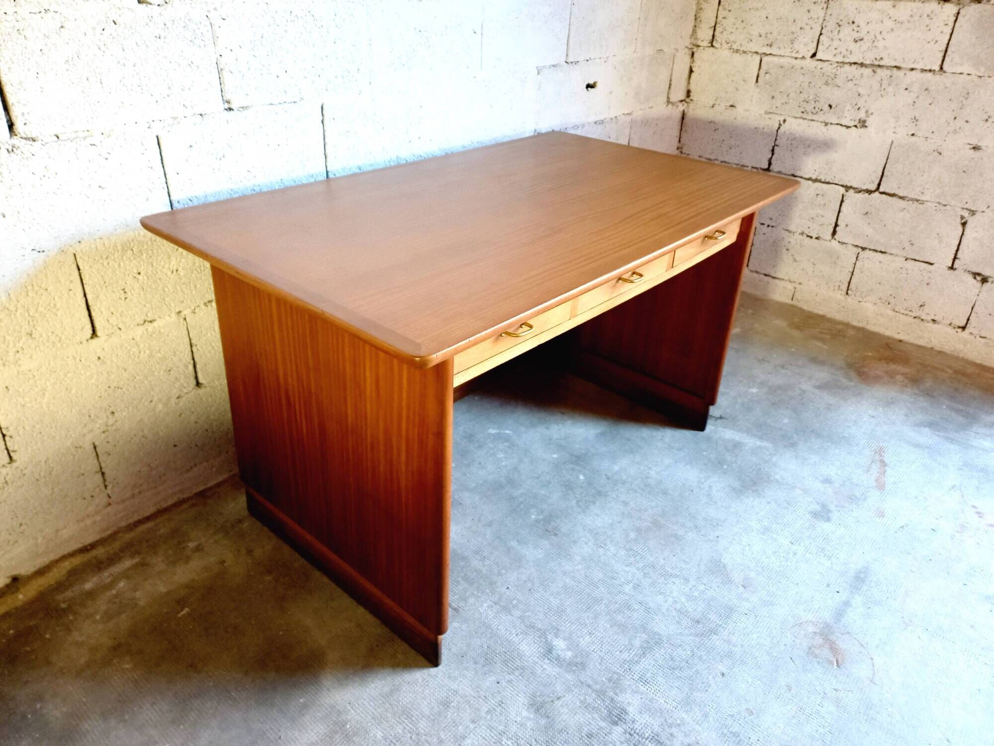 Bureau de direction vintage en bois et teck années 50/60