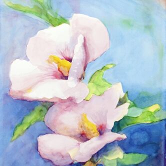 Aquarelle originale avec des fleurs. Peinture de fleurs. Fleurs peintes à l'aquarelle.