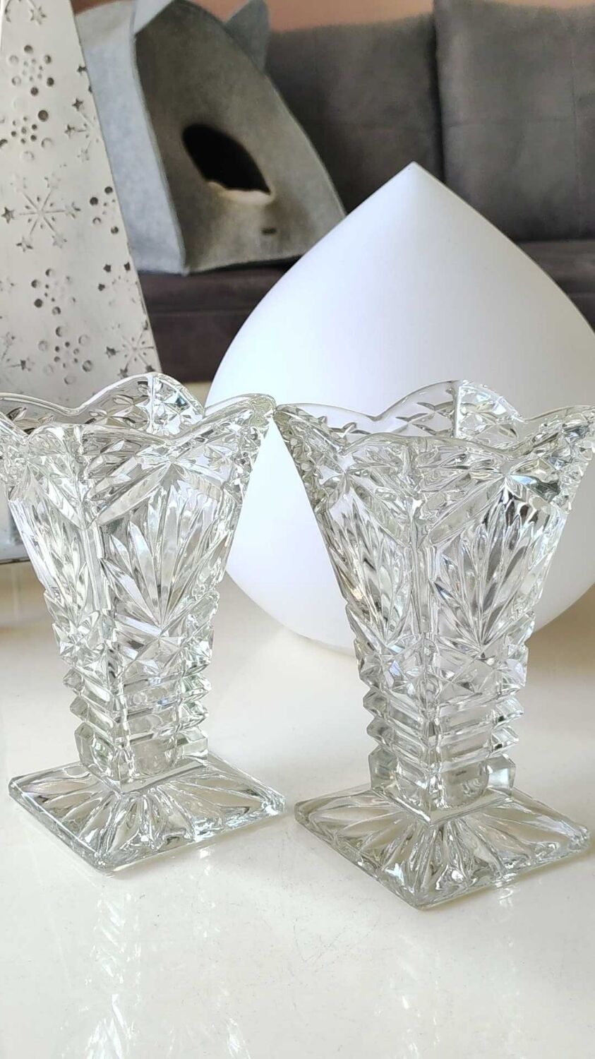 Pair of Czech Boho Art Deco vase, Bohemian crystal. Design and refined