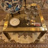 Gold square coffee table and smoked glass