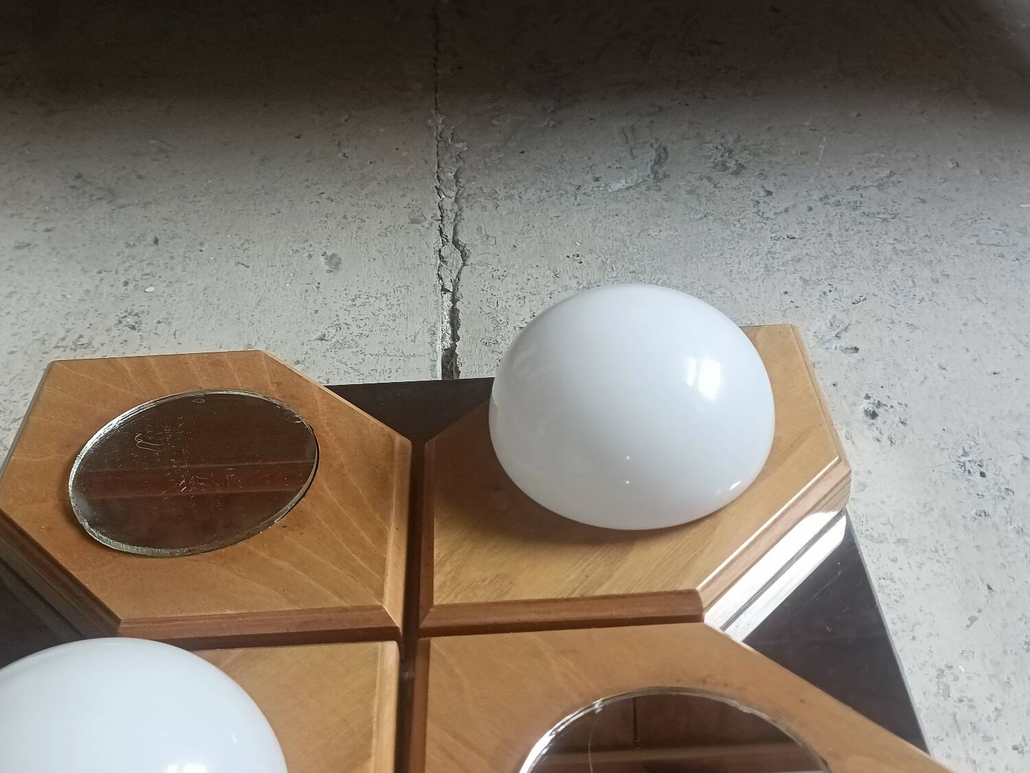 Geometric chrome and wood wall light