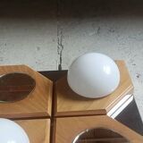 Geometric chrome and wood wall light