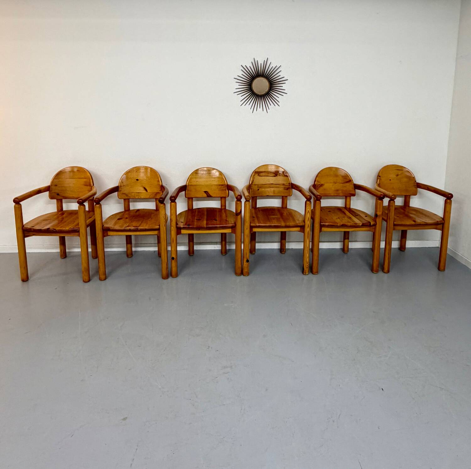 Set of 6 solid pine chairs in Scandinavian design by Reiner Daumiller vintage