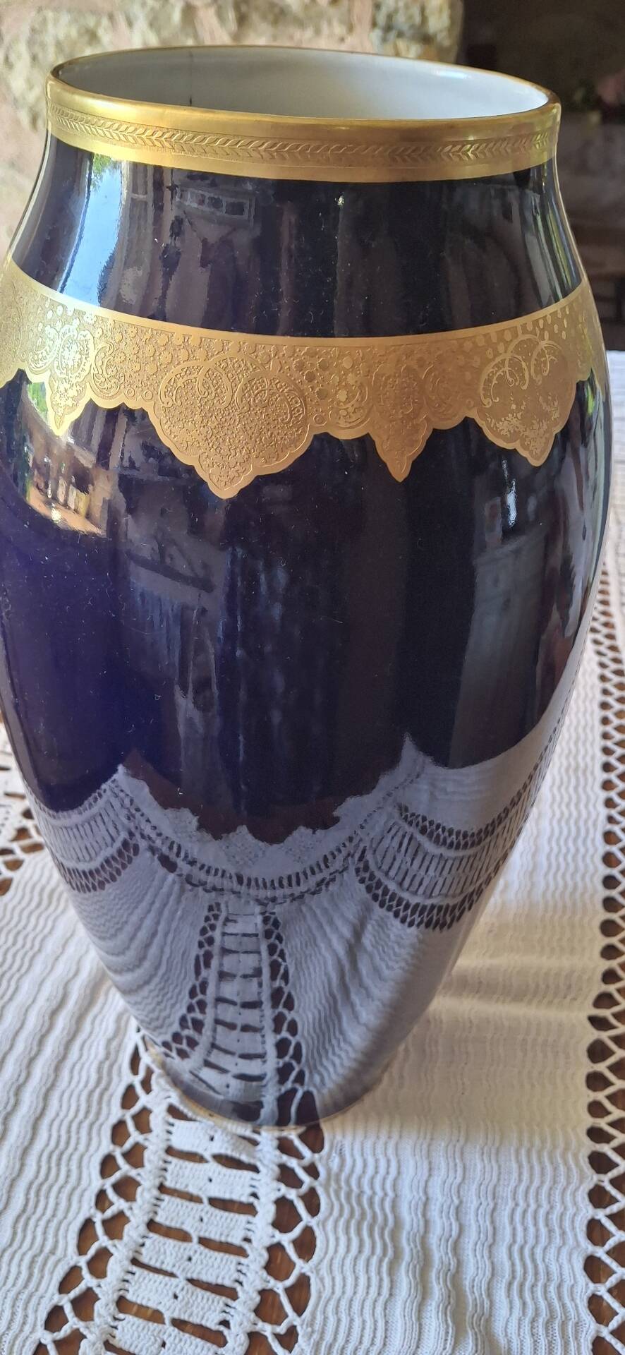 Limoges vase in blue and gold