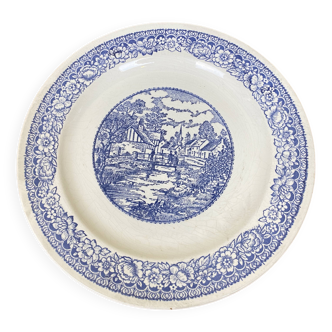 Grande assiette porcelaine bleu et blanche XXe art nouveau