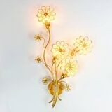 Pair of Extra Large Mid Century Gilt Brass & Crystal Flower Shape Wall Lights from Palwa, Germany