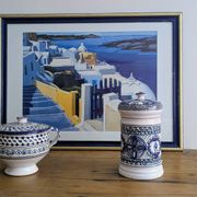 Covered ceramic pot, Tunisian artisan – 1970s – Blue and turquoise