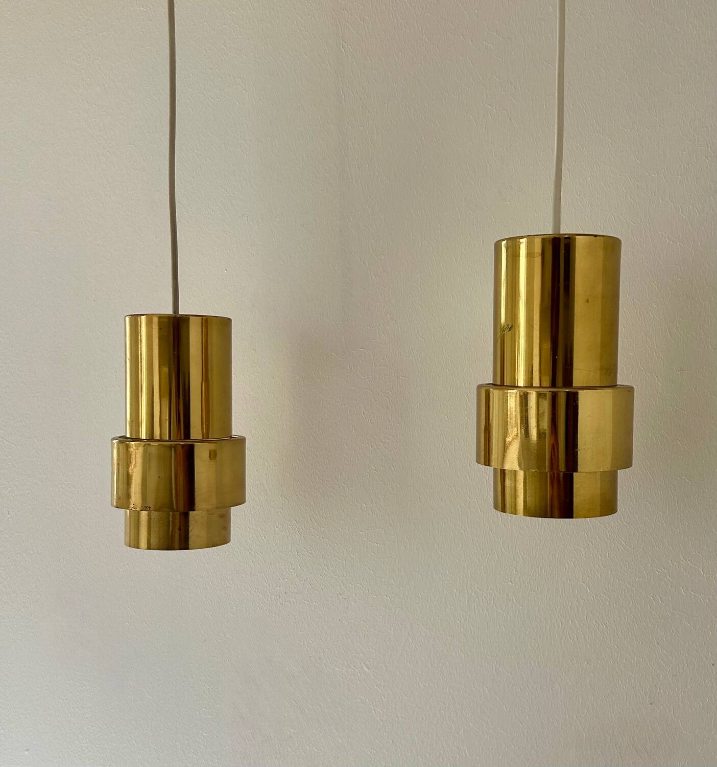 Pair of vintage pendant lights, brass, Sweden 1960