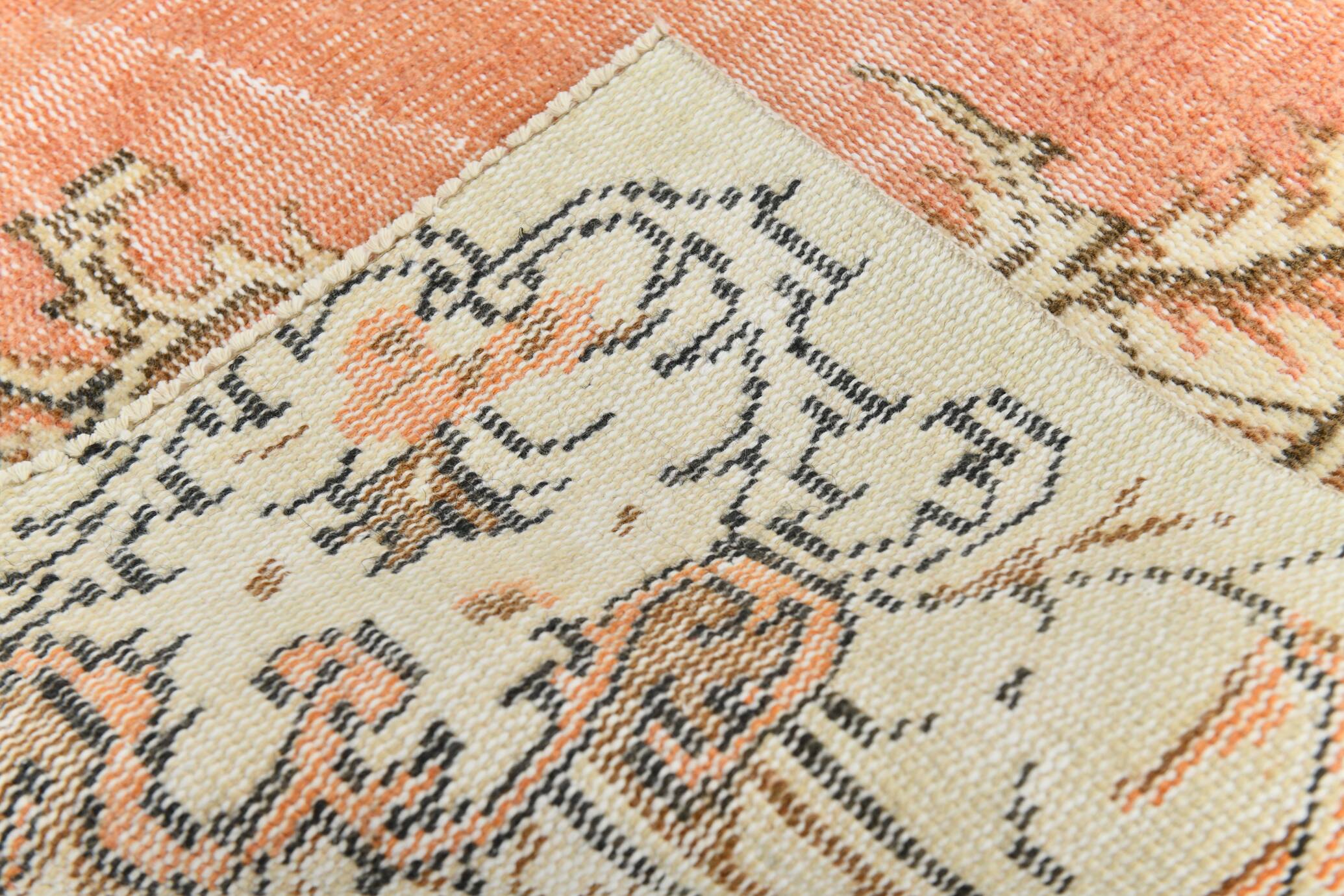 4x7 Peach & Beige Oriental Turkish Vintage Rug, 134x220Cm