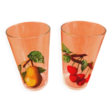 2 Verres décorés Poire / Cerise Reims France