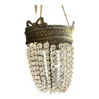Lustre montgolfière Louis XVI – Bronze doré & pampilles – Époque 1900
