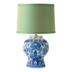 Royal Delft blue ceramic lamp, 1971, new pistachio silk shade.