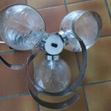 Hanging design vintage 1960-70 formed 3 balls of glass to relief in a spiral structure in stainless steel