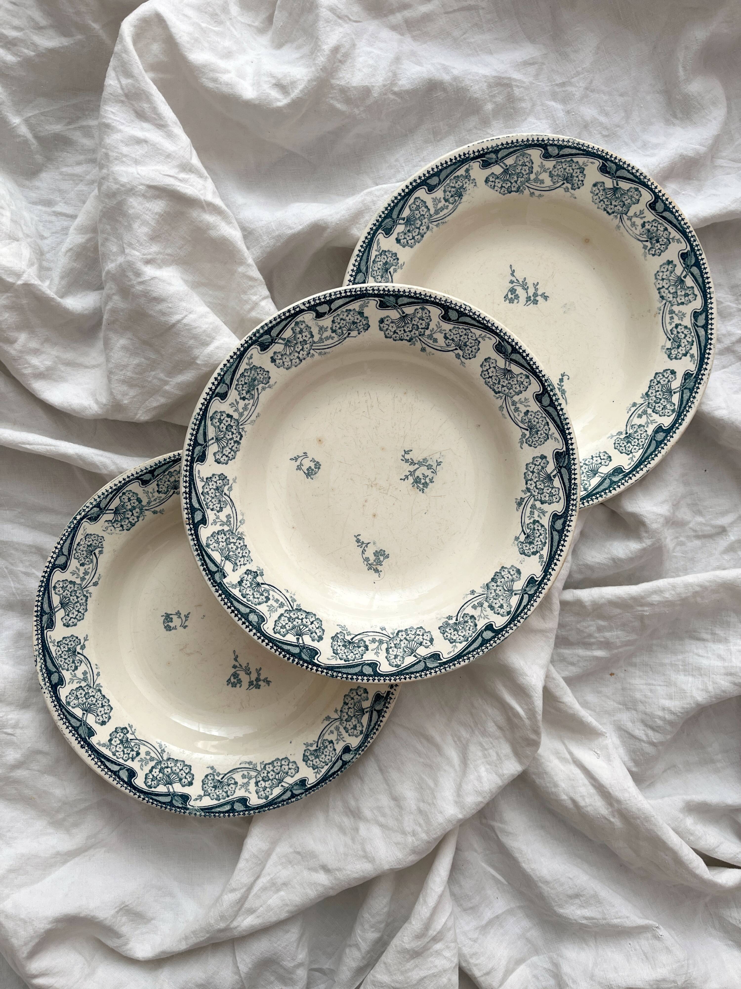3 ironstone soup plates "Milan" Creil and Montereau