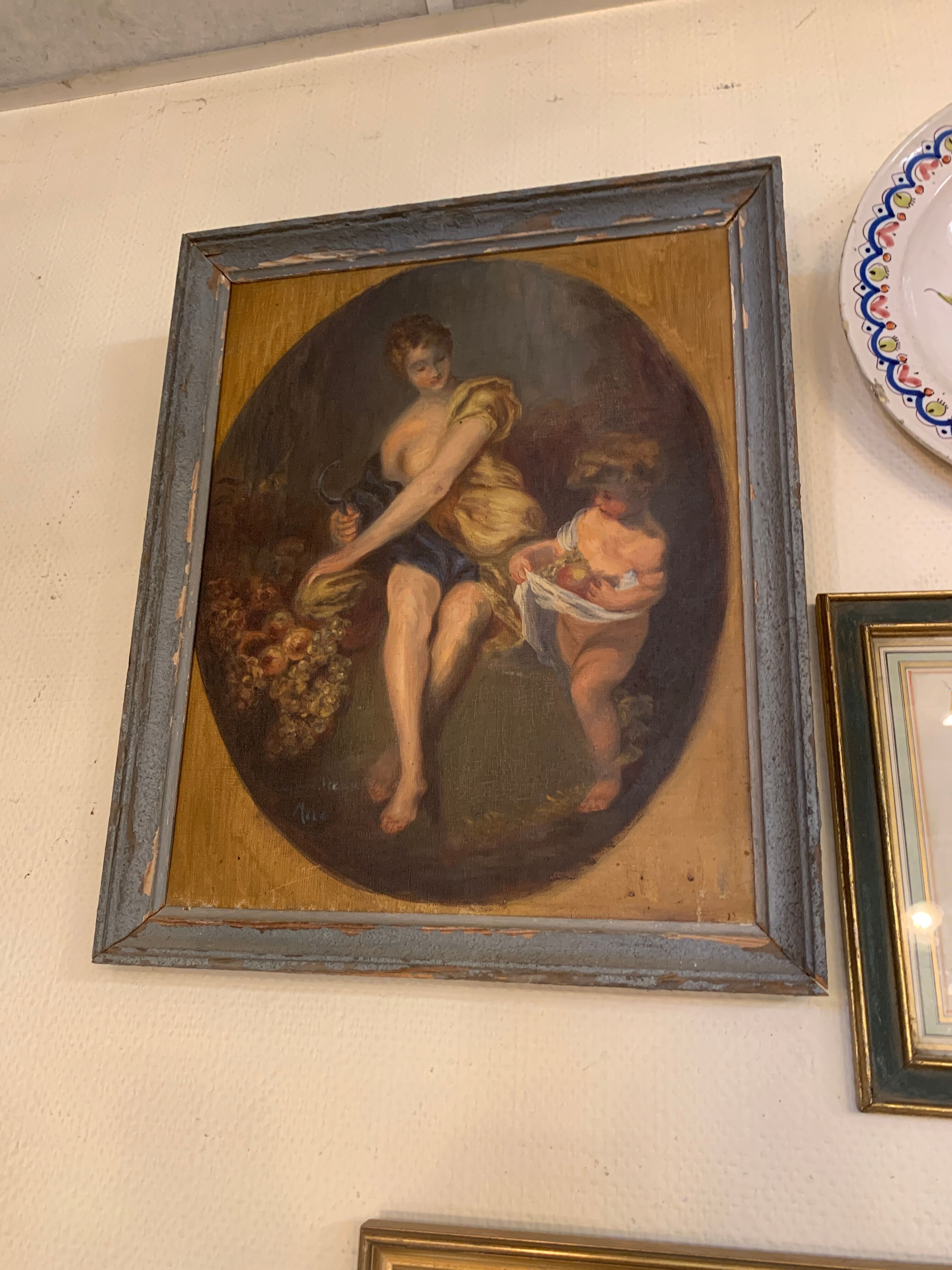 Huile sur toile femme et enfant