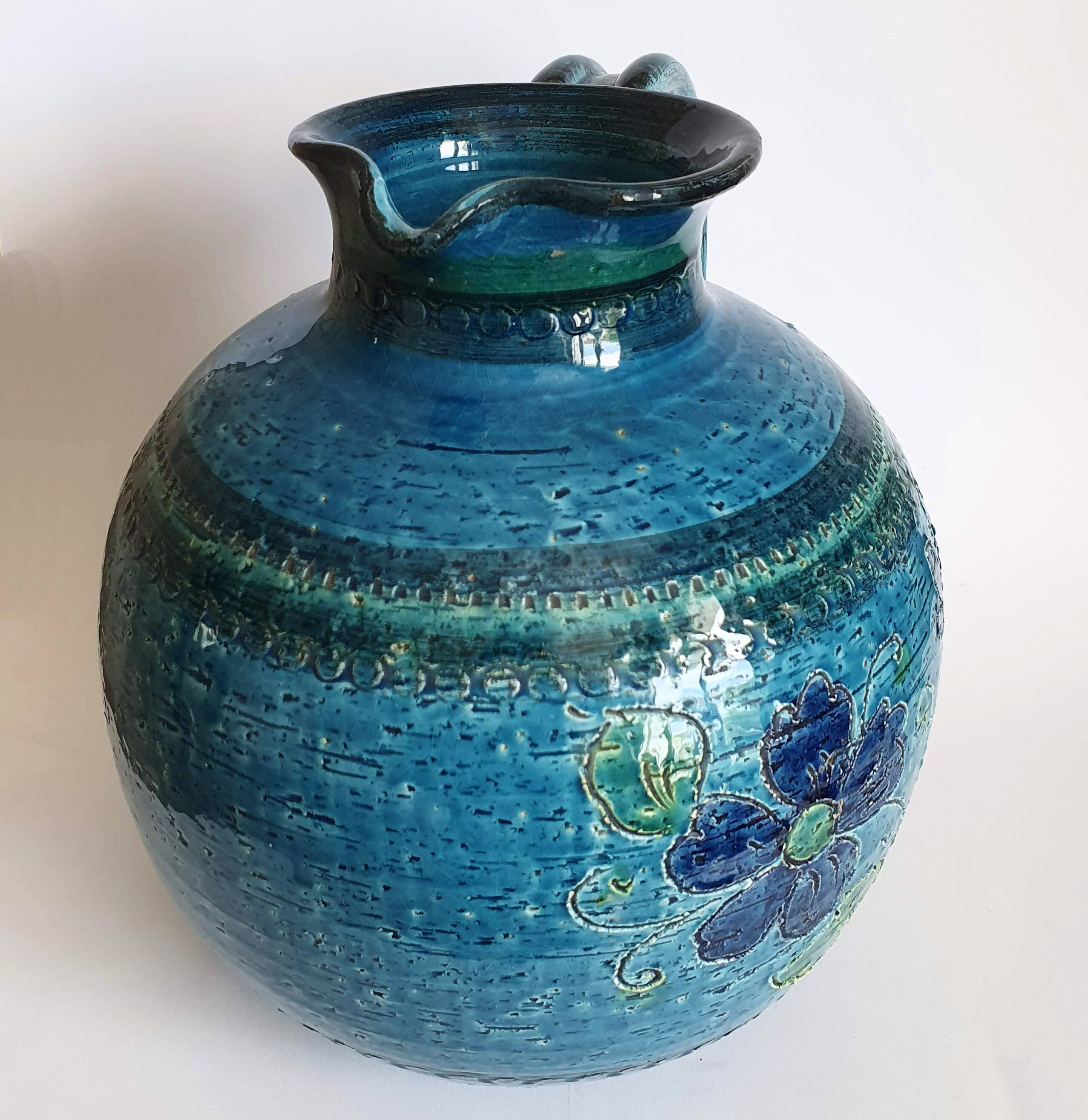 Vase pitcher blue 60s Aldo Londi Italy