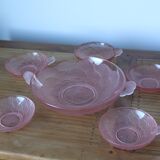 Set of 6 art deco pink molded glass ramekins