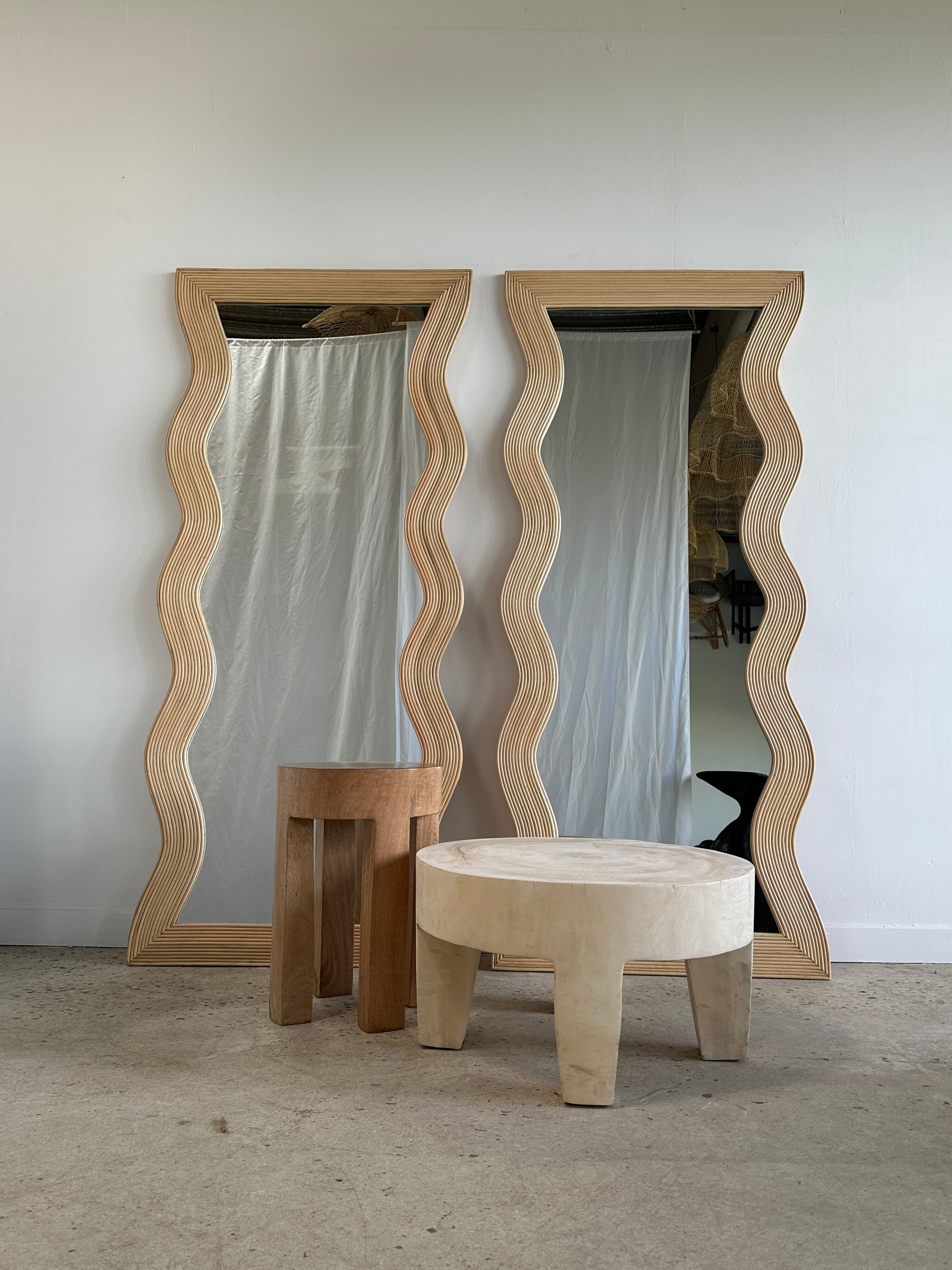 Zigzag rattan foot mirror H:182cm