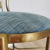 Vintage Paolo Buffa Brass Vanity Chair: Chiavari Style, Blue Fabric, 1950s