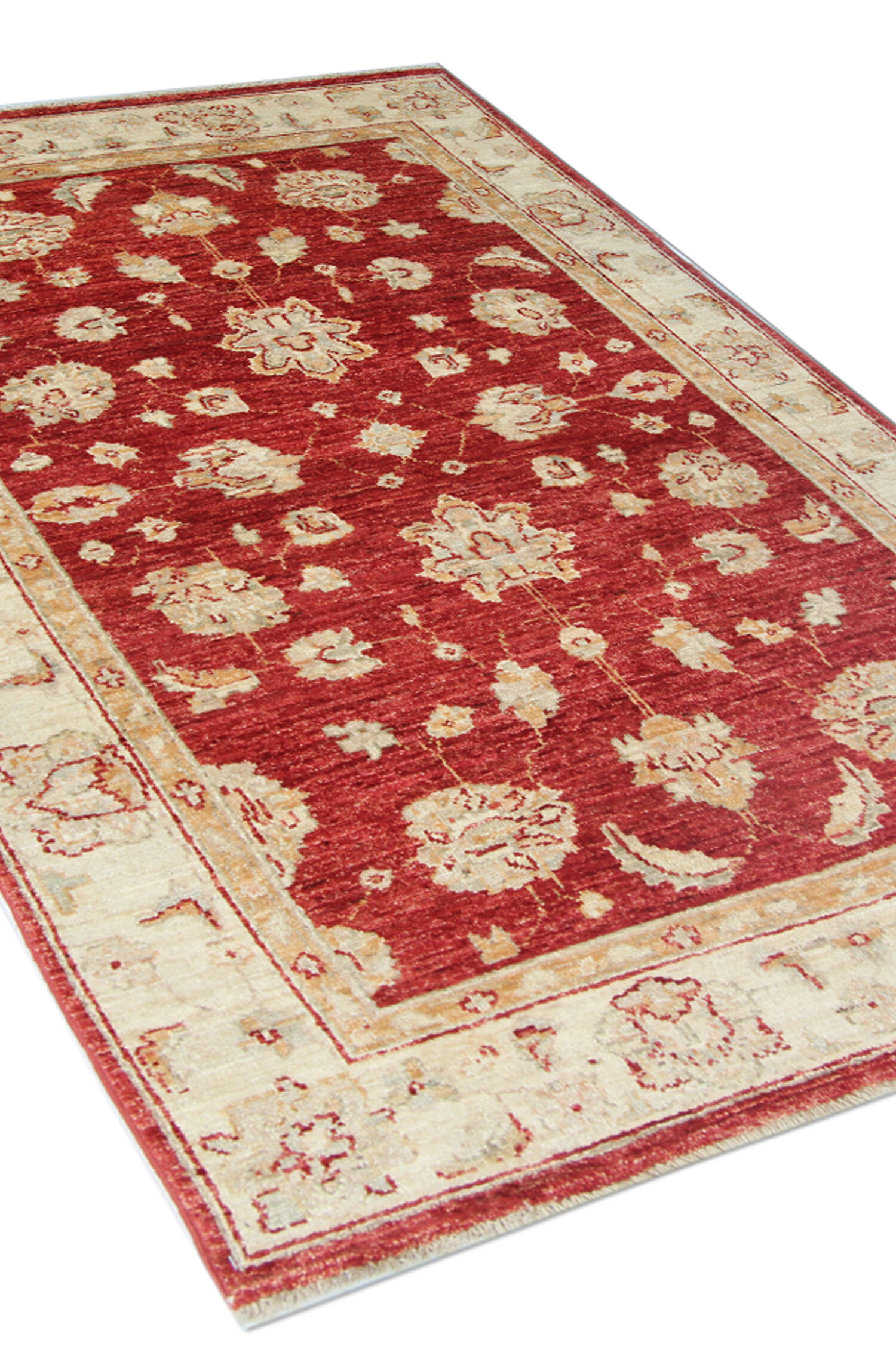 Oriental Wool Ziegler Carpet Handwoven Deep Red Area Rug- 100x152cm
