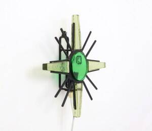 Vintage metal sunburst wall lamp with green glass, 1960s