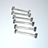 Set of 6 modernist industrial design silver metal nut and bolt knife rests