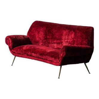 3 seater sofa velvet burgundy gigi radice minotti 50s vintage modern