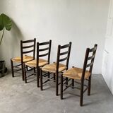 Set of 4 straw chairs from the 50s Dudouyt