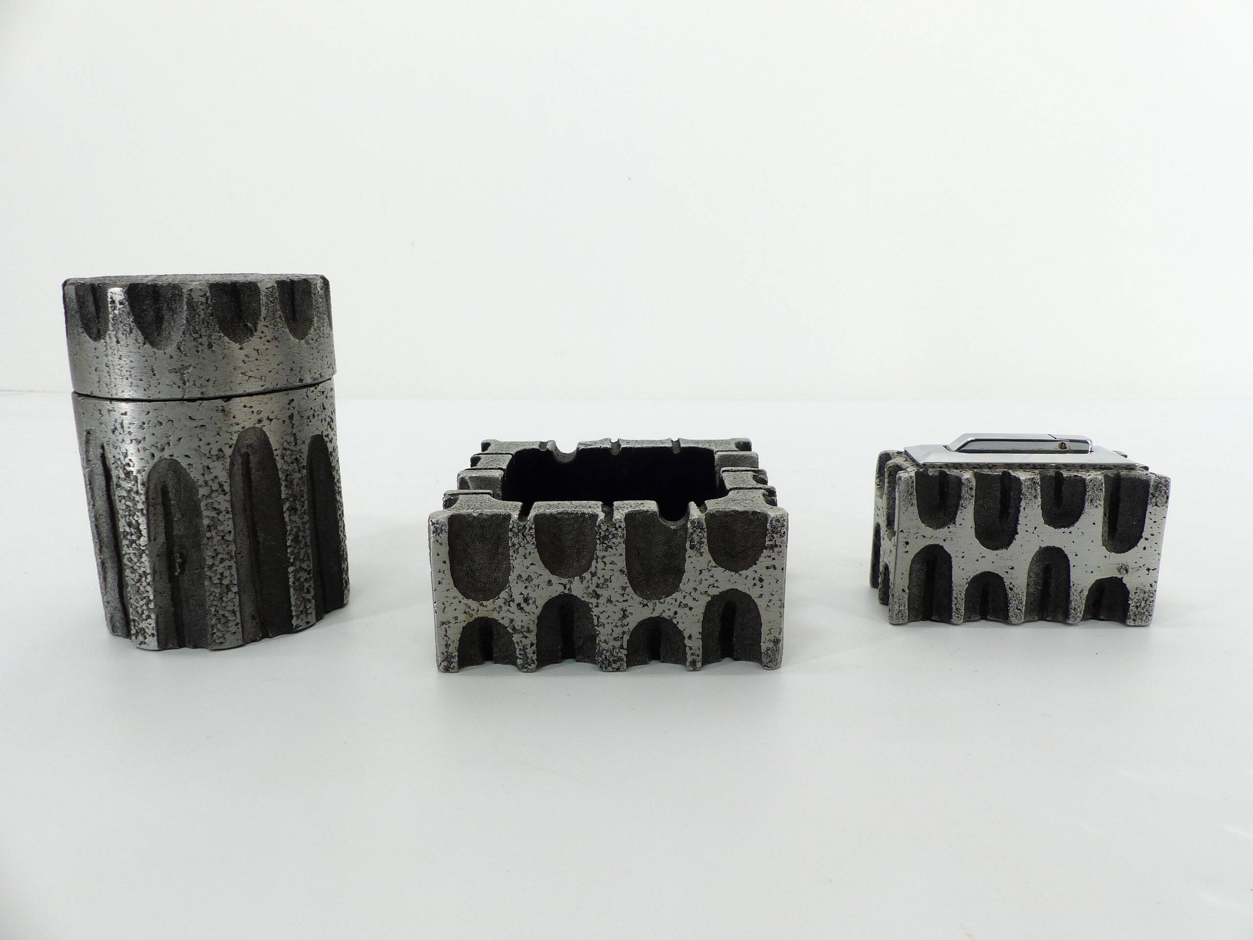 Set de fumeur brutaliste en aluminium Casper Studioguss 1970