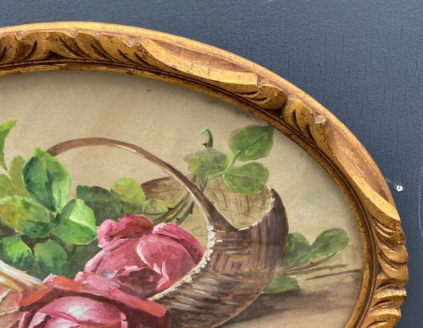 Aquarelle sur papier par A.Euget Barry bouquet de fleurs cadre dore