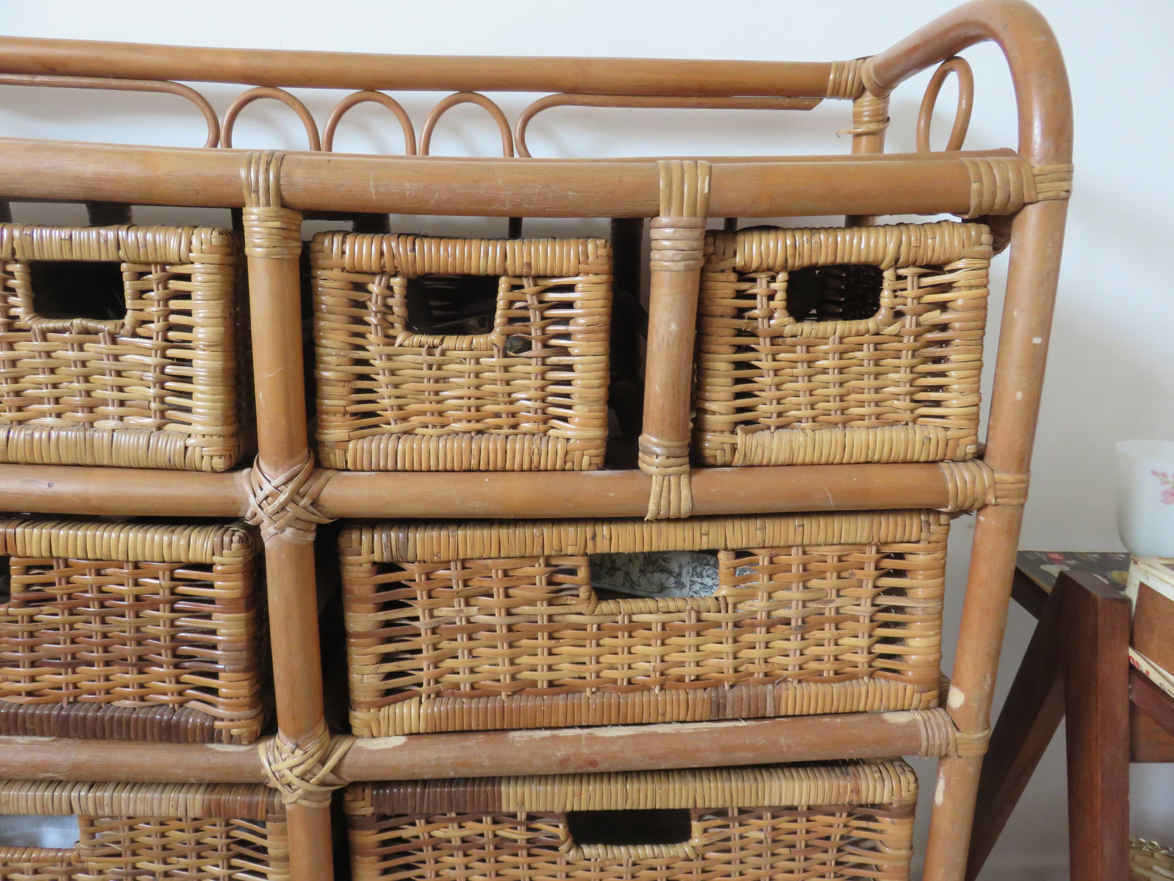 Rattan dresser 10 drawers 70s