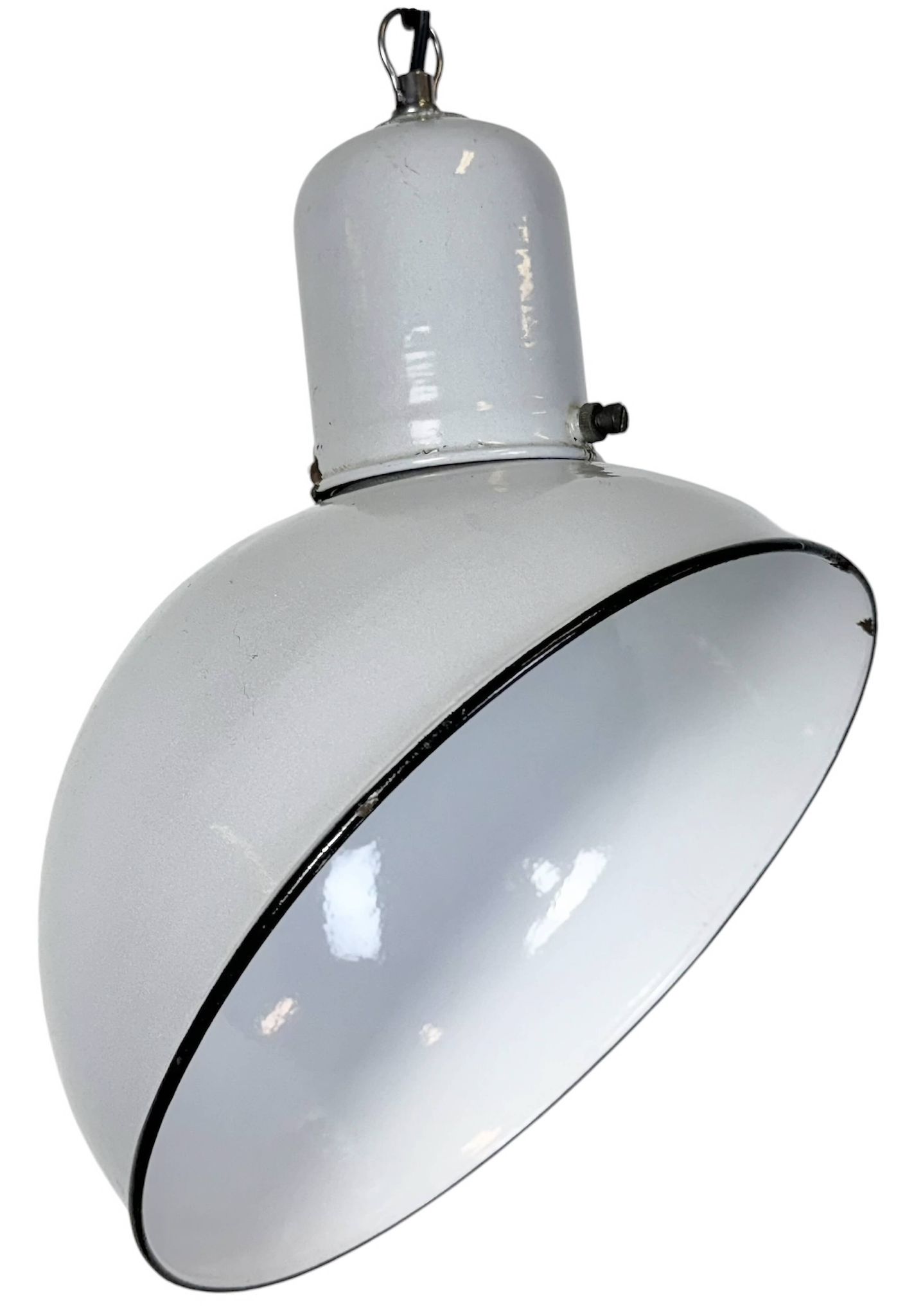 Lampe à suspension industrielle en émail gris, années 1960