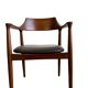 CURVED WOODEN DINING CHAIR WITH BROWN LEATHER SEAT