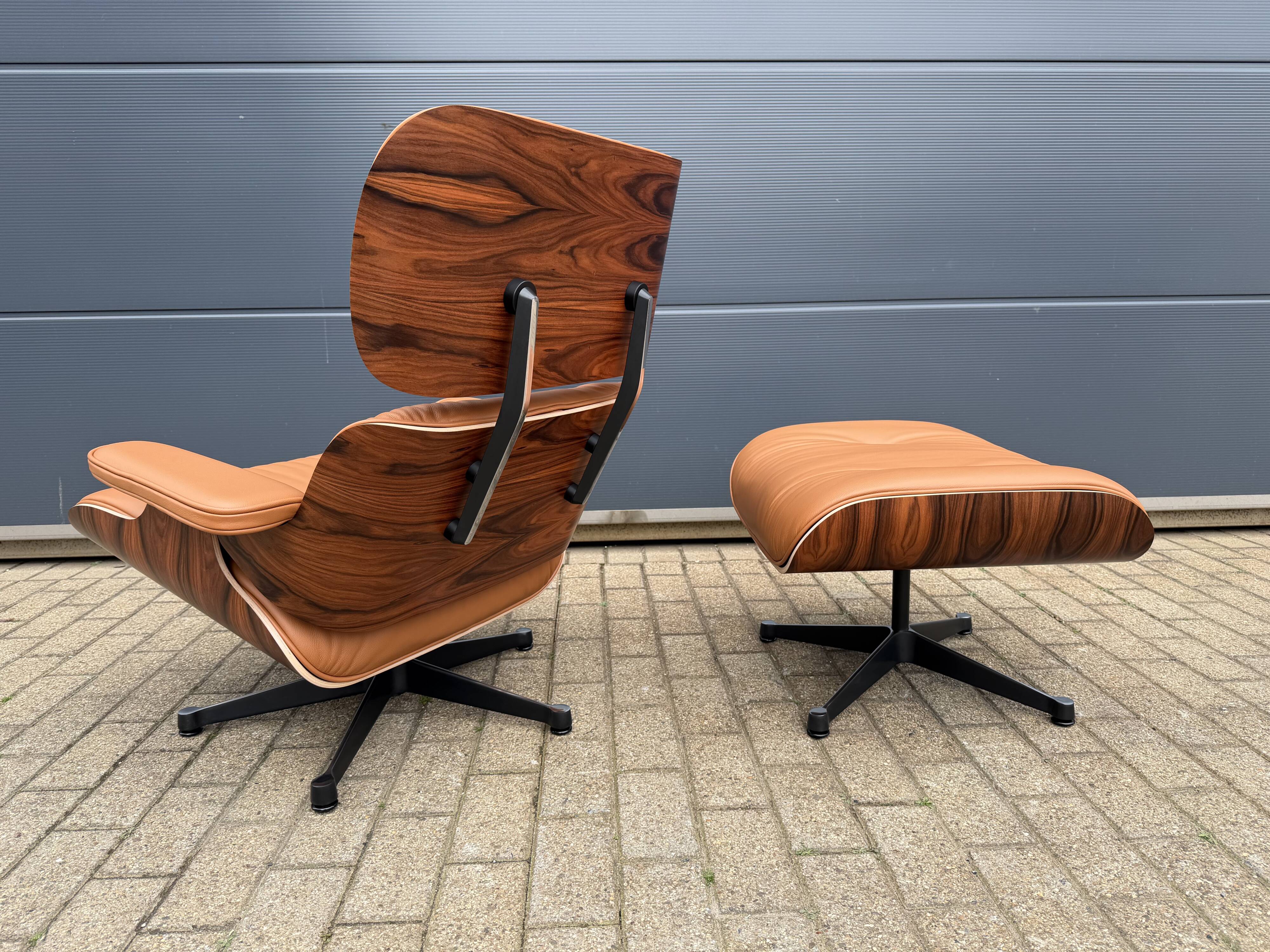 2 x Vitra Eames Lounge Chair XL + Ottoman, Cognac leather & Santos Rosewood