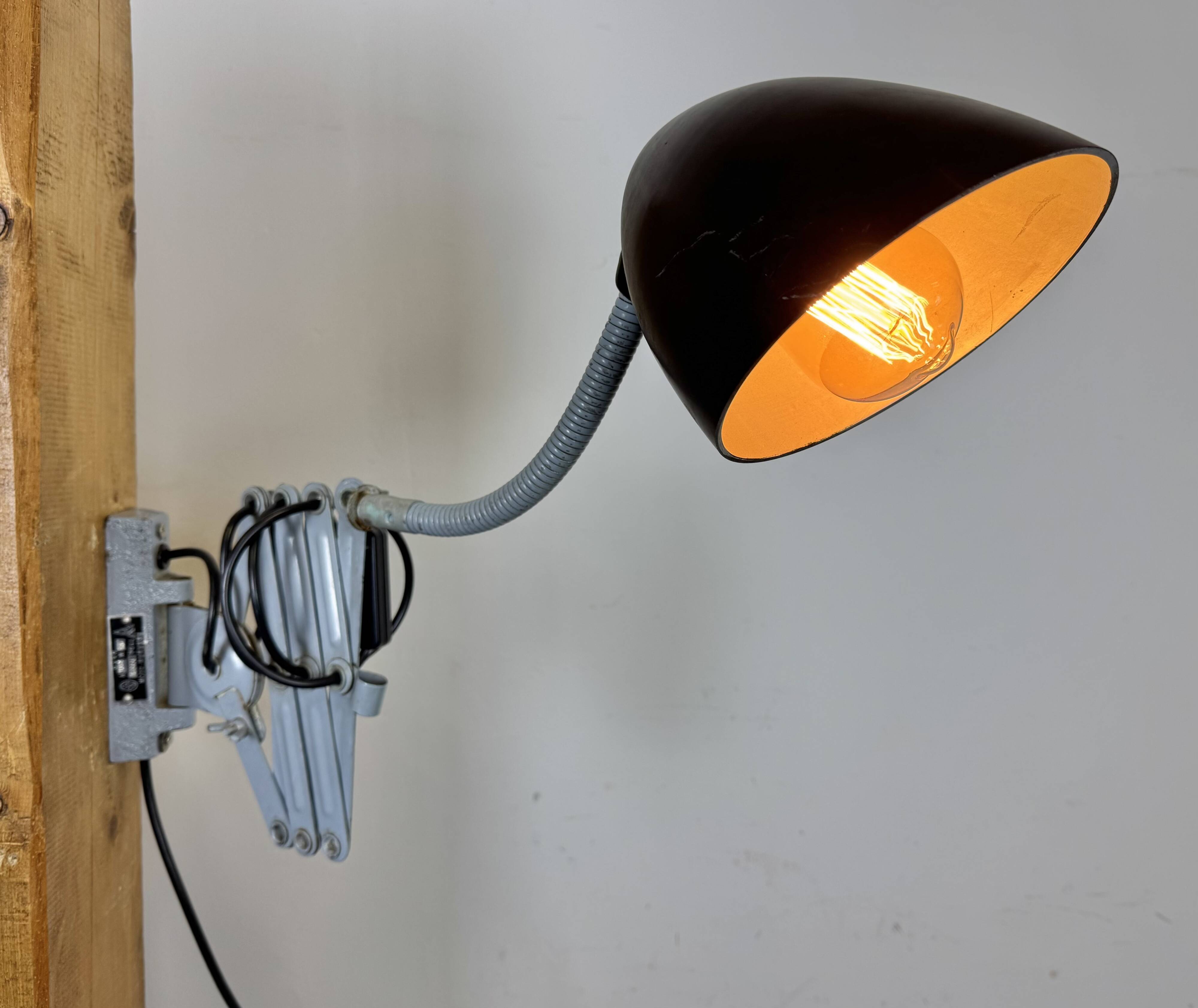 Grey Industrial Scissor Wall Lamp from Elektroinstala, 1960s