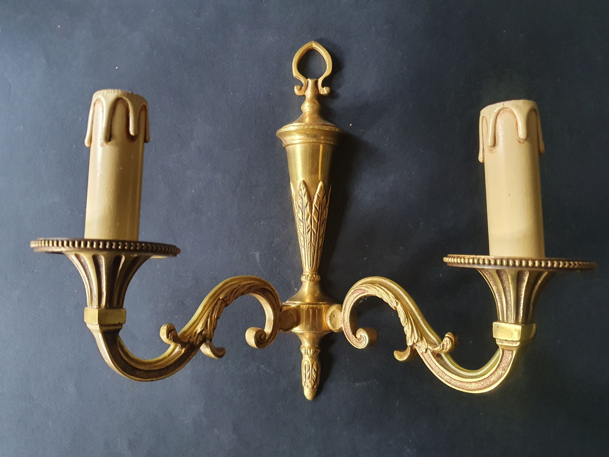 Three Louis XVI bronze wall sconces Lucien Gau Paris vintage
