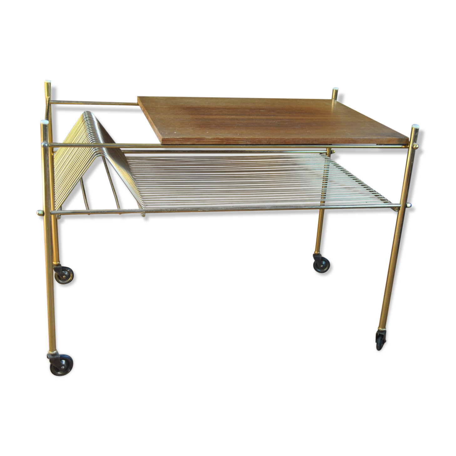 Vinyl storage cabinet with vintage wheels 70s