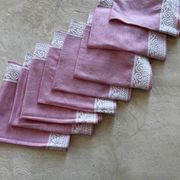 Set of eight vintage table napkins, old pink jacquard.
