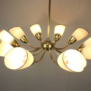 Brass and glass ten-arm chandelier from the mid-century, 1960s.