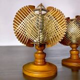 Lampes de table en bois et osier, années 60