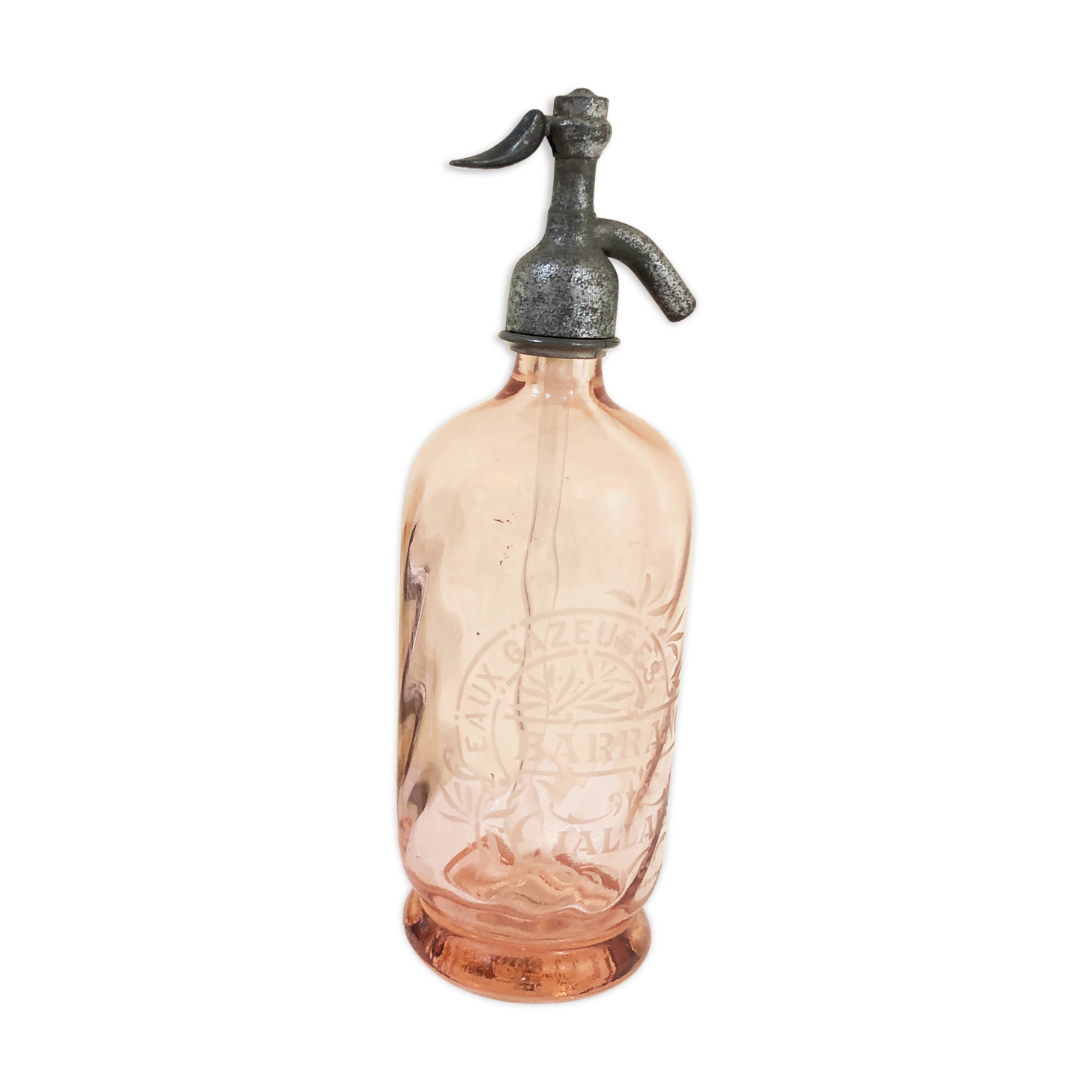 Old twisted pink glass siphon