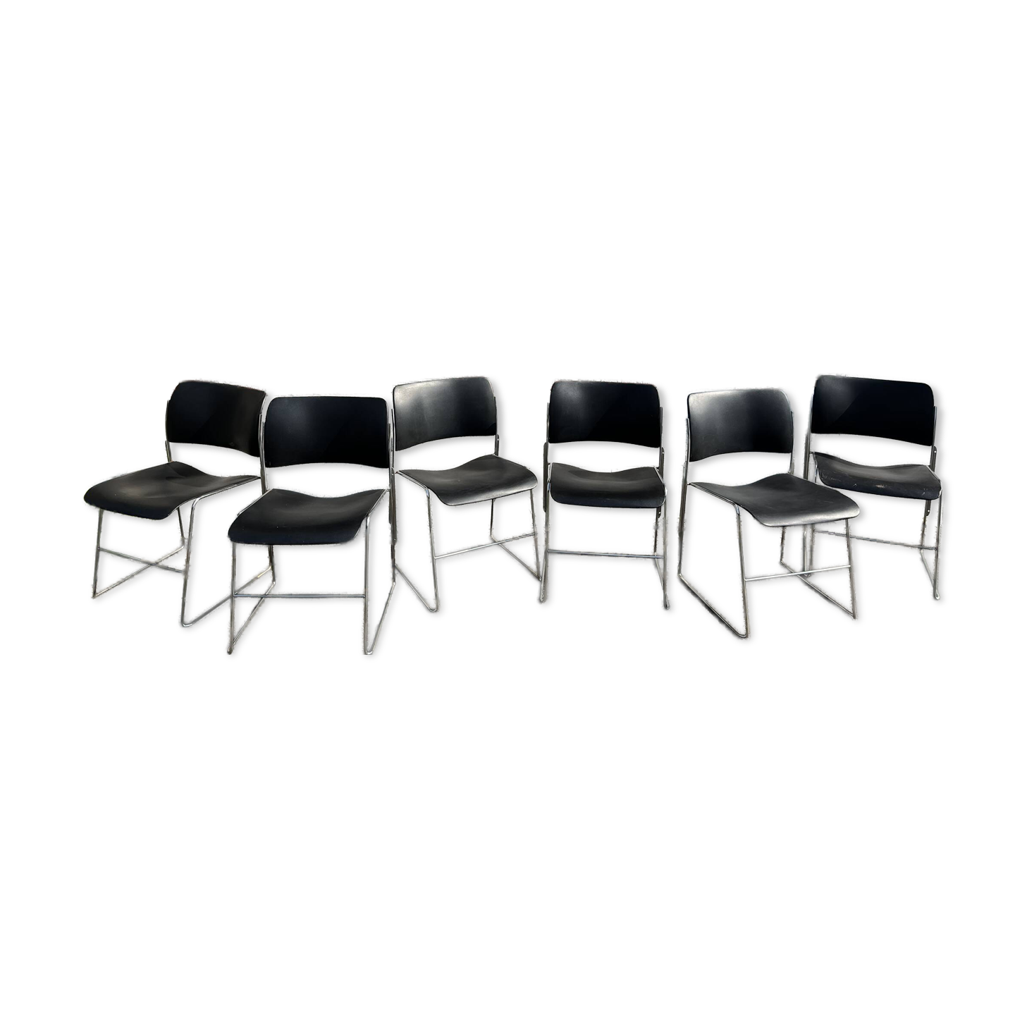 Set of 6 black metal chairs, model GF 40/4 by David Rowland.