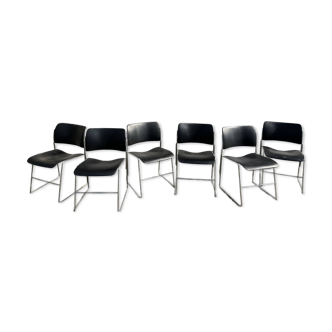 Set of 6 black metal chairs, model GF 40/4 by David Rowland.