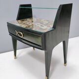 Pair of Dark Green Wooden Nightstands in 1950s Style with a Decorated Top,