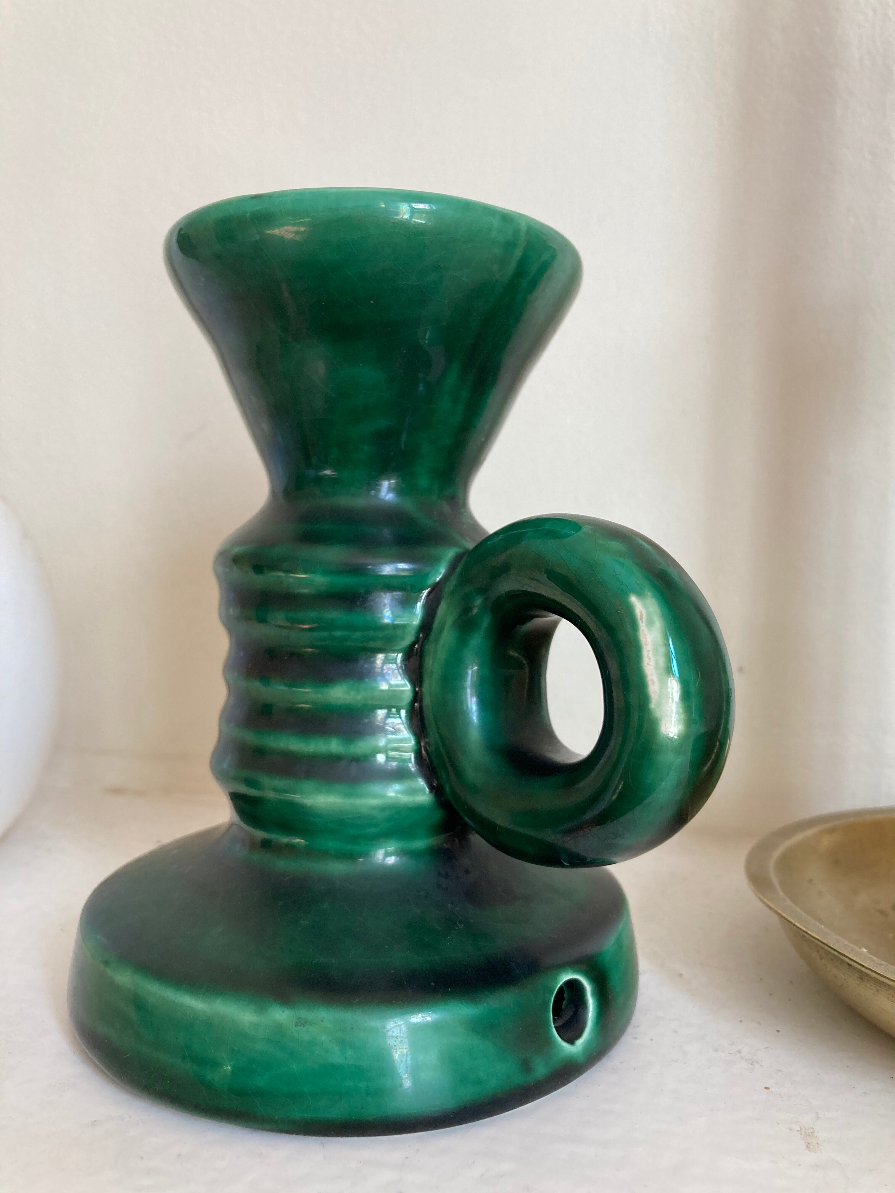 Vallauris candle holder in green ceramic