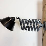 Industrial Black Enamel Scissor Wall Lamp, 1930s