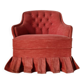 Fauteuil crapaud en velours rouge - jupe