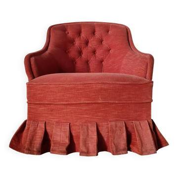 Fauteuil crapaud en velours rouge - jupe