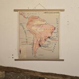 Carte de géographie ancienne / carte d'école Amérique du Sud Amérique du No