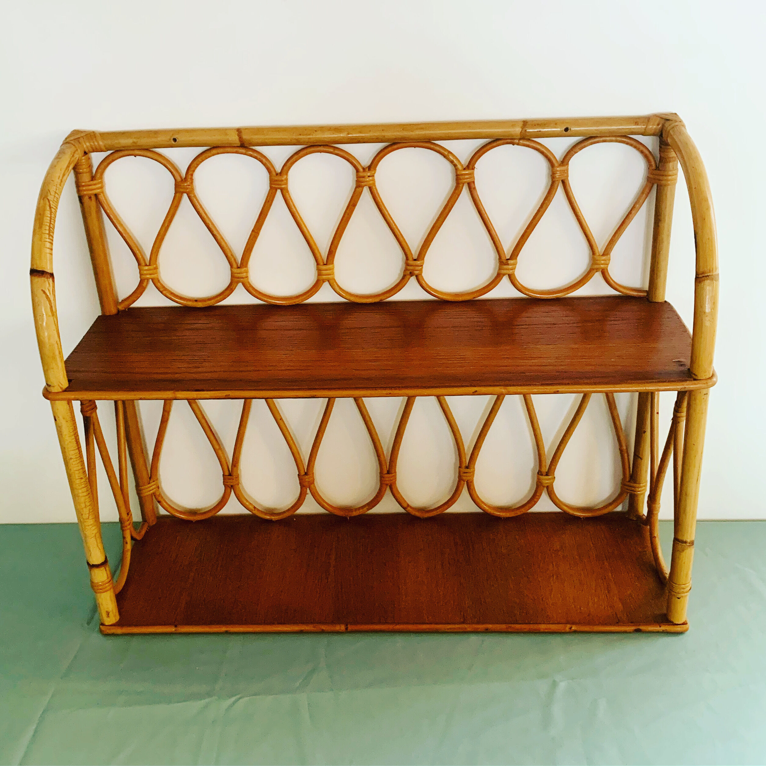 Double rattan wall shelf